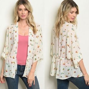 Le Lis Cream Floral Flowy Kimono/Wrap/Shawl